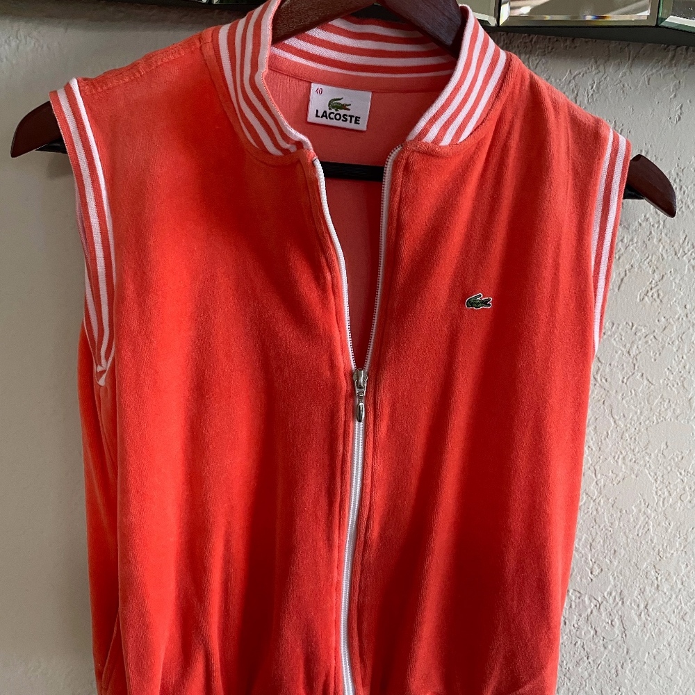 Lacoste, orange velour vest, size 40 (US 6 aprox)